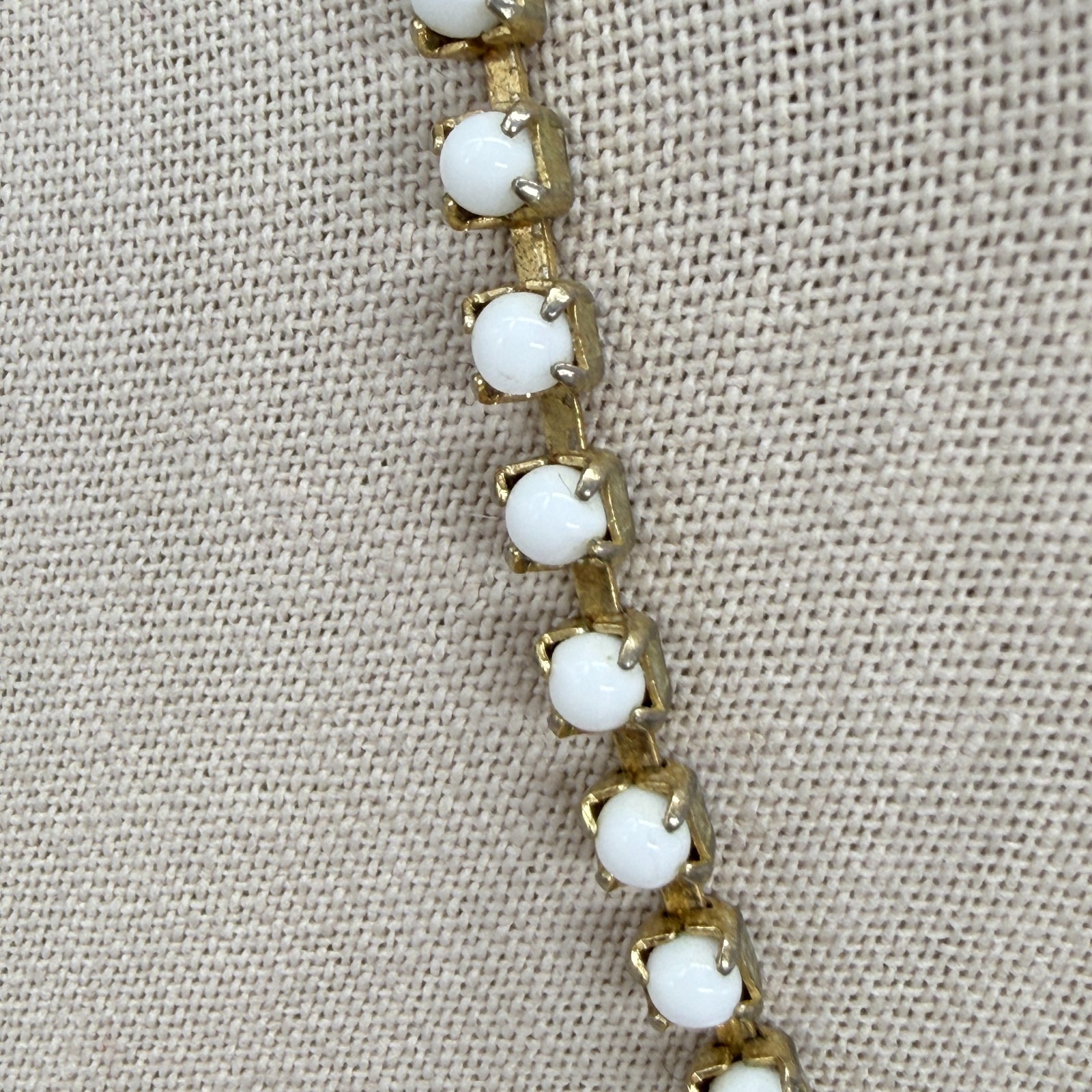Vintage Collar Necklace Milk Glass Beaded Flower Pendants 16 Inches