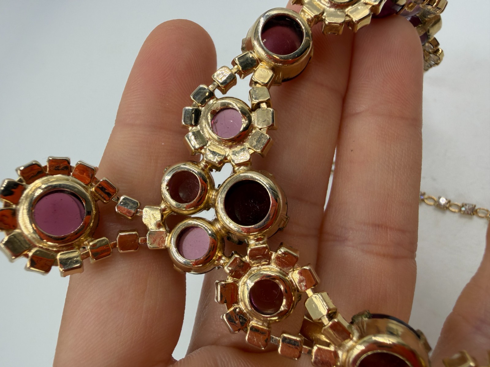 Vintage Necklace Purple Glass Cabochon Clip On Earrings Estate Lot Matching PJ