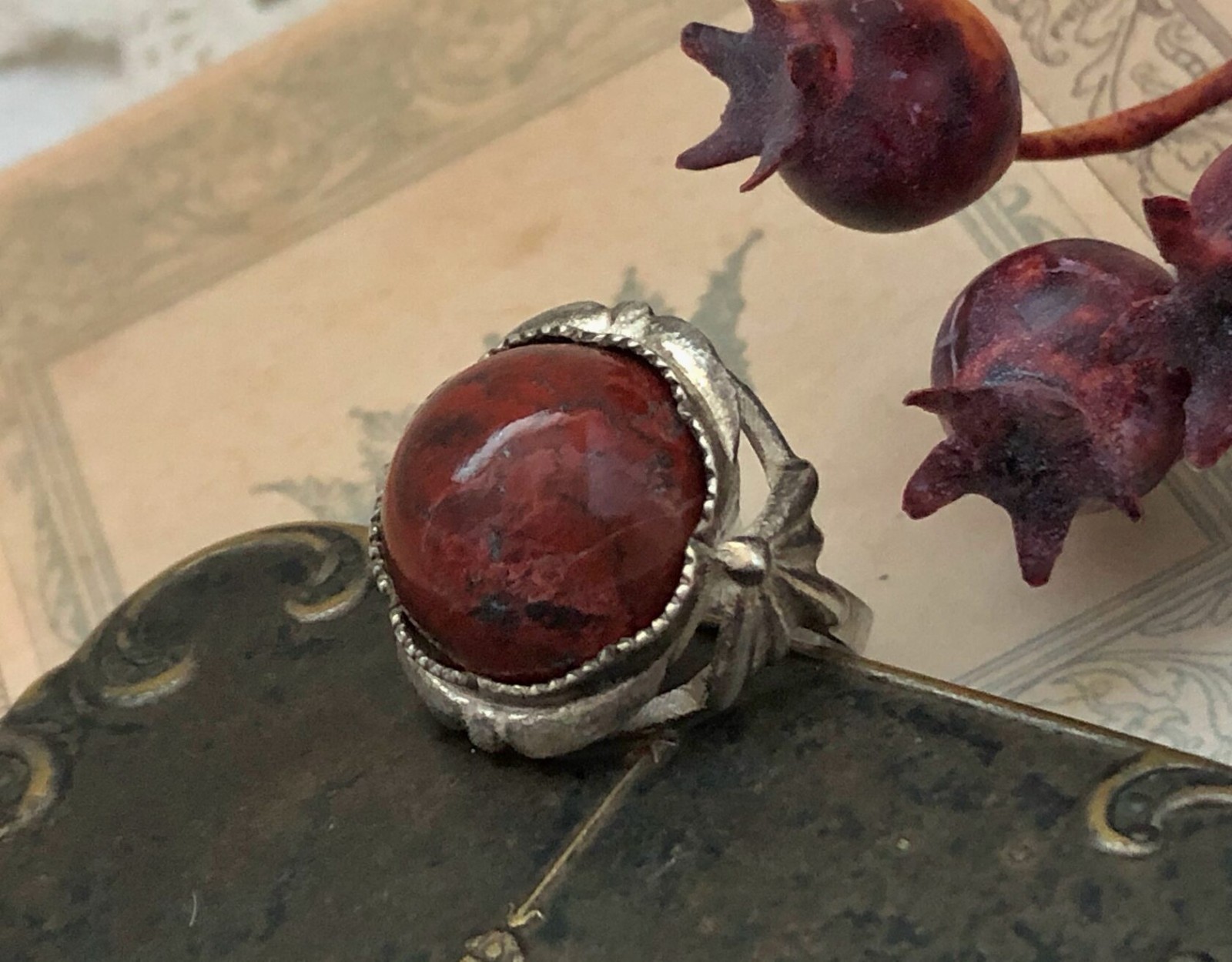 Nice Estate Jewelry Soviet Vintage Jasper Ring Sterling Silver 925 USSR Size 7