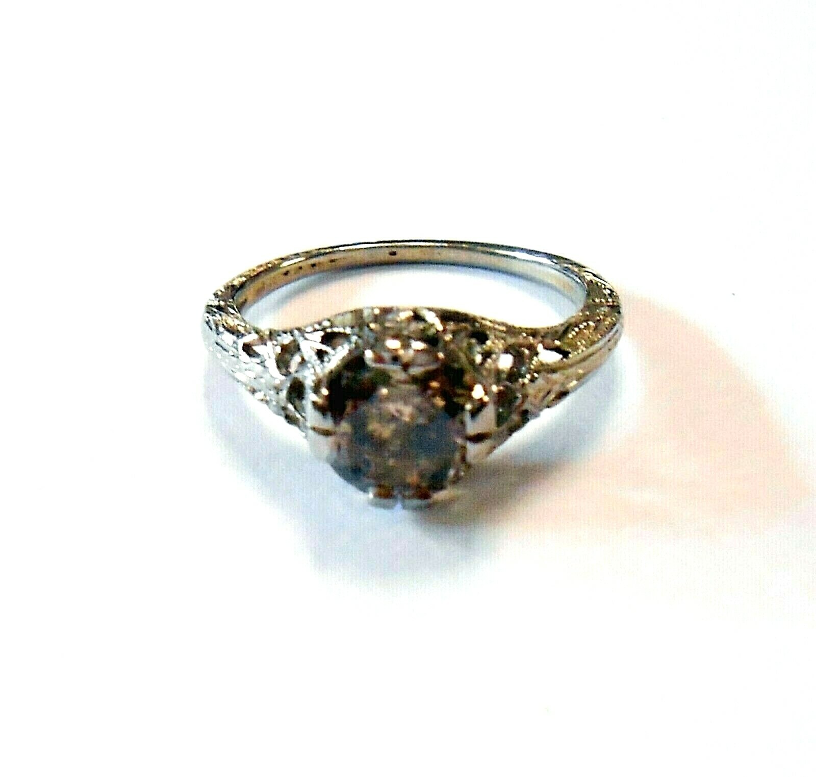 14K White Gold Filigree Ring 1.25Ct 7mm Round Champagne Diamond Solitaire