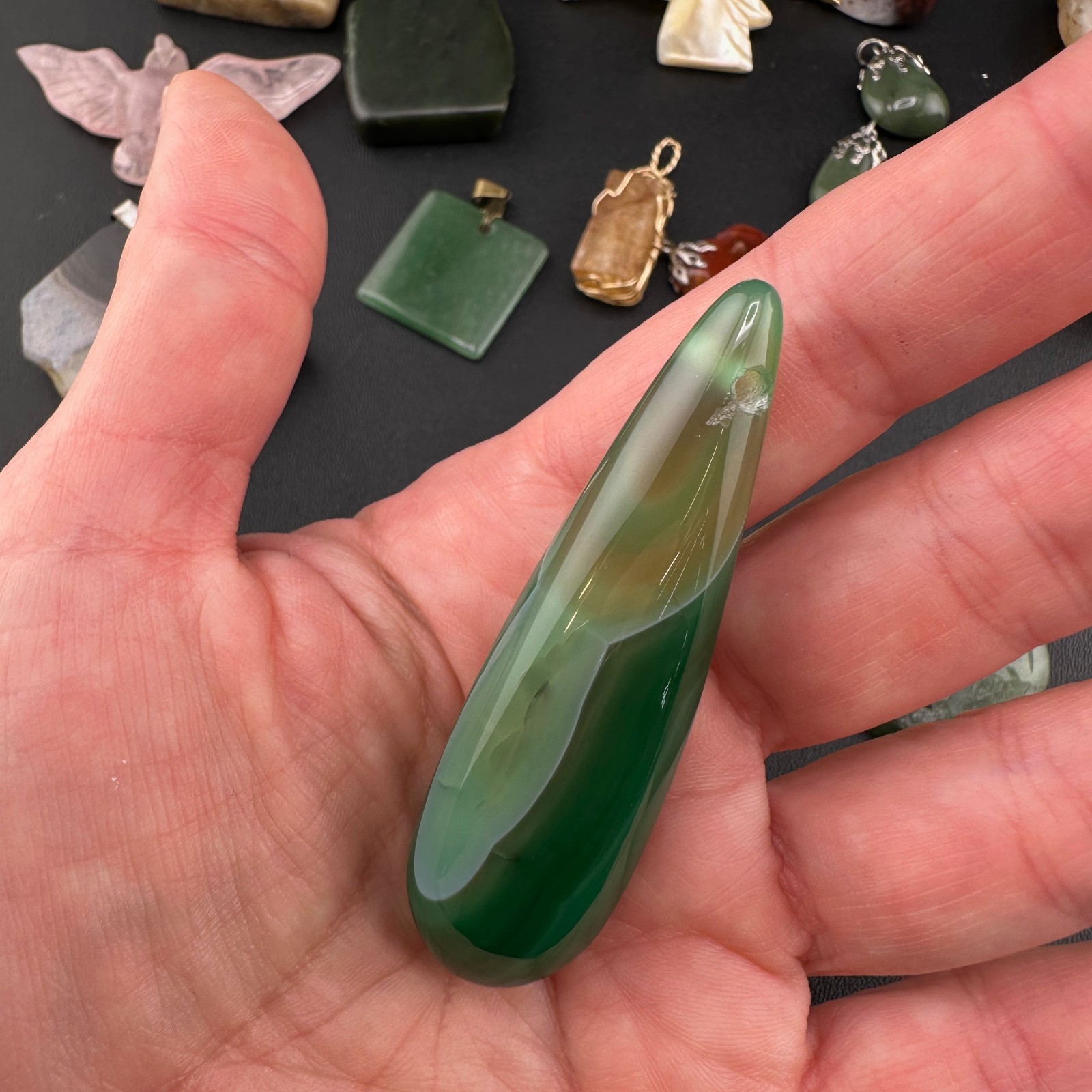 Vintage Gemstone Pendant Charm Lot Jade Quartz Agate Tigers Eye Jasper 25+