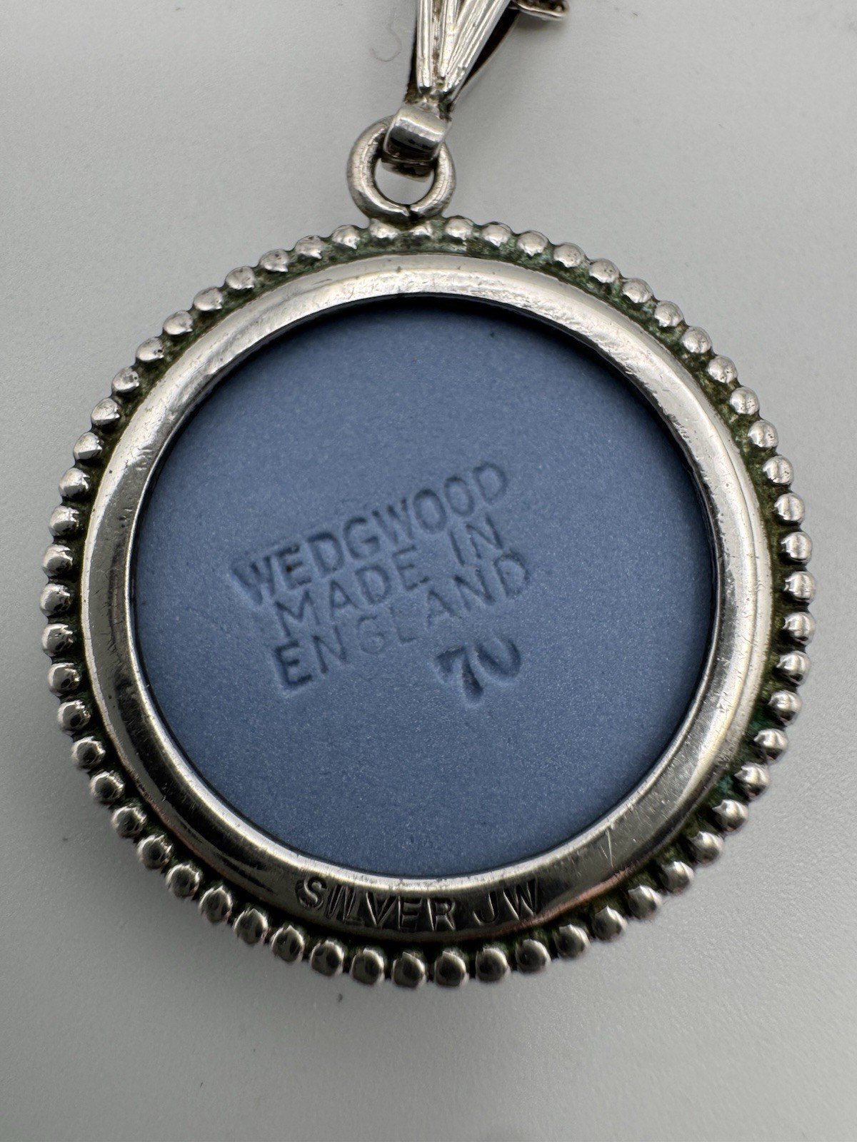 Vintage Wedgwood Blue Jasperware Cupid Signed Pendant Necklace Silver England
