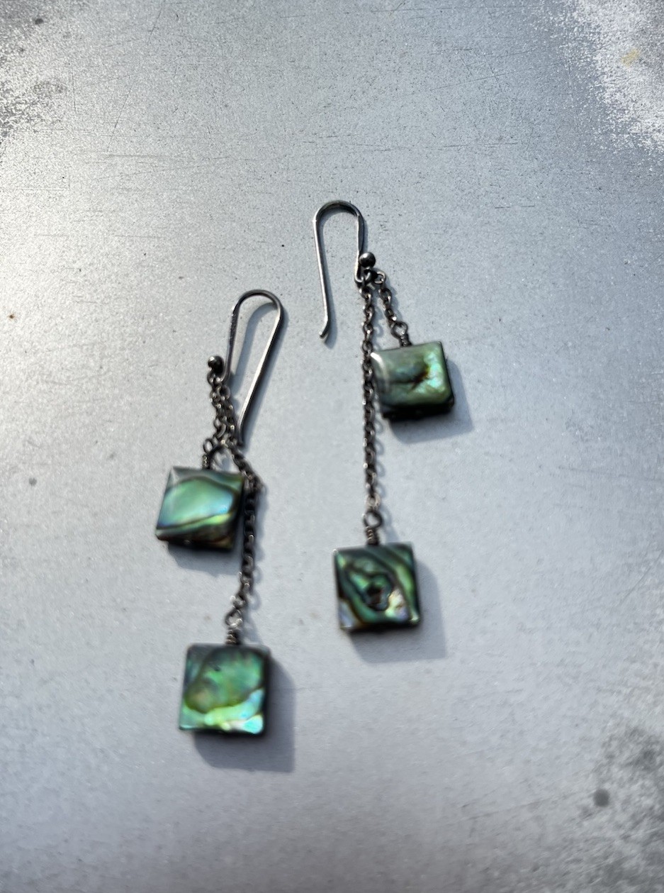 Iridescent Abalone Drop / Dangle Earrings On 925 Sterling Silver, Sx 925 THAI