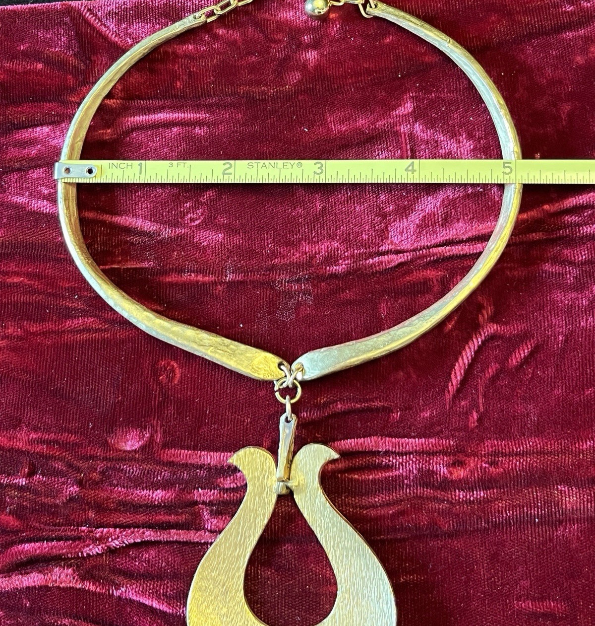 Vtg Robert Zentall Necklace Choker Hammered Gold Tone Pendant Designer Signed