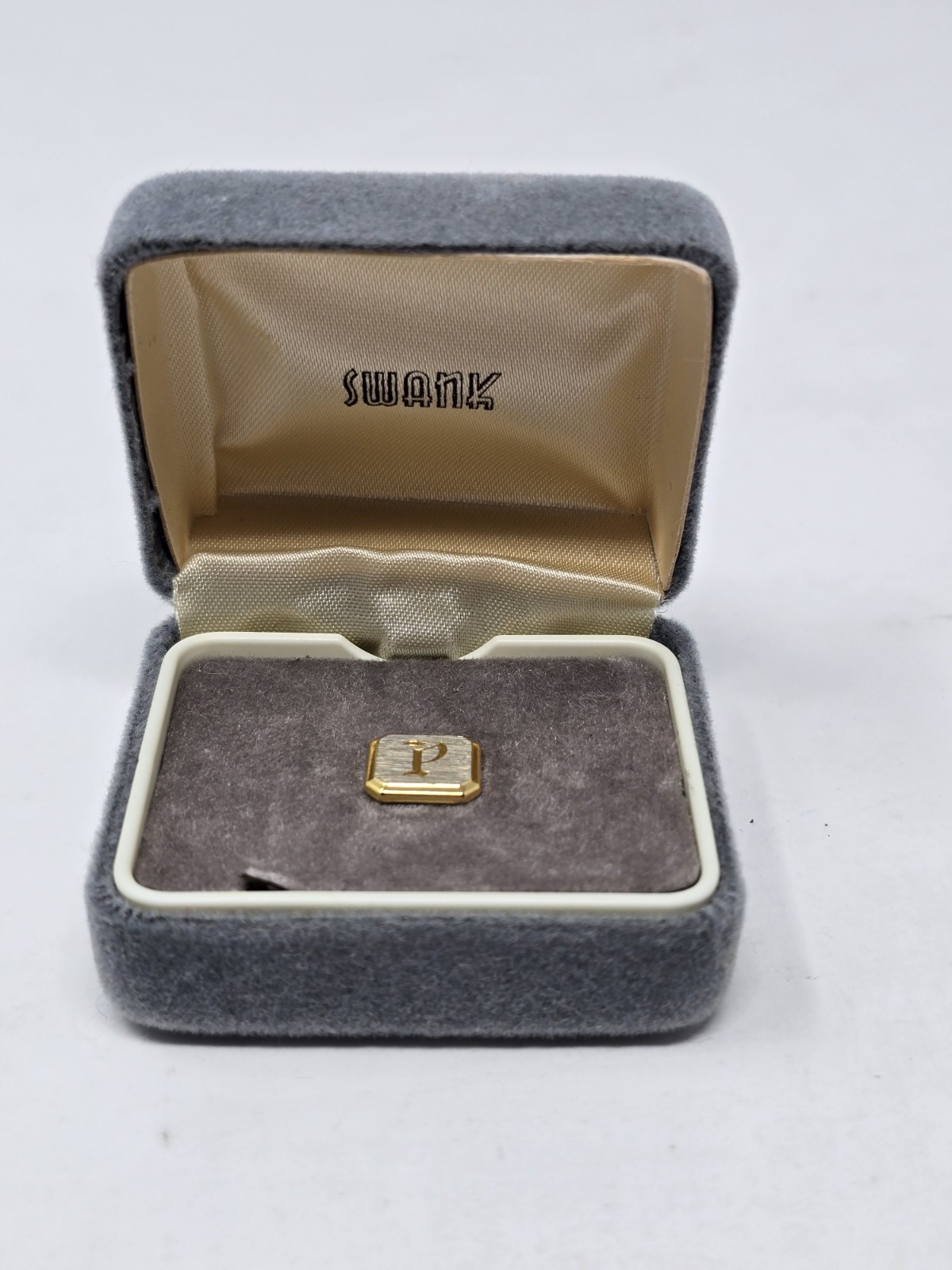 Vintage Swank Letter P Initial Men’s Tie Pin Tack Gold & Silver Tone