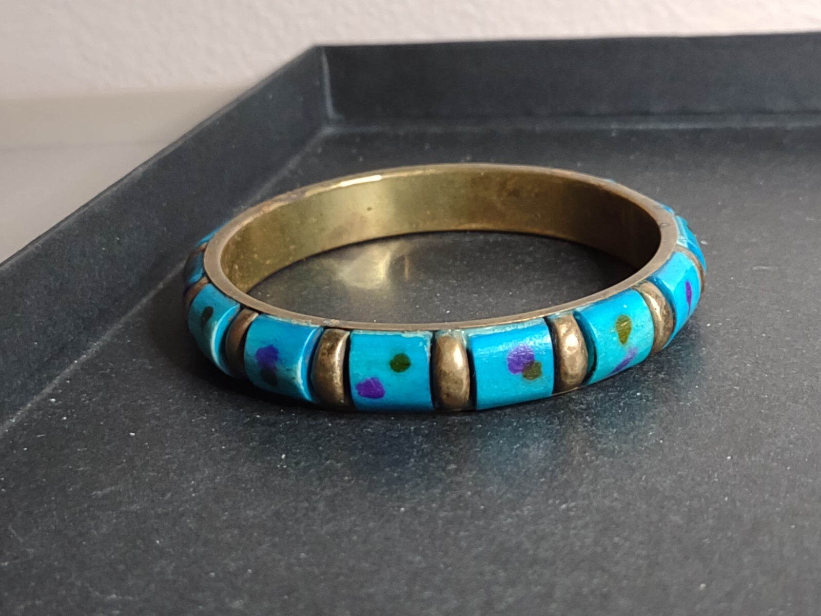 Vintage 7.5 Inch Blue And Purple Spotted Bangle Bracelet