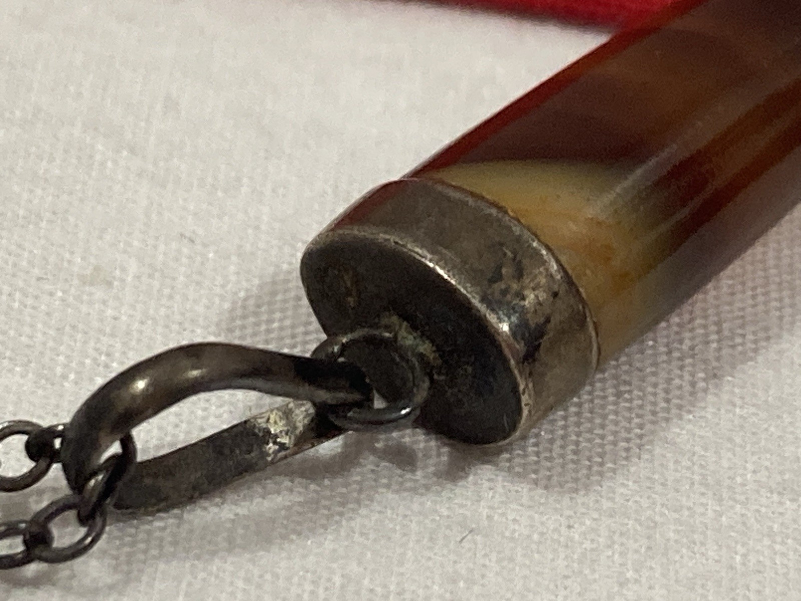 Vintage 900 Carved TORCH Shaped Agate Pendant Sterling Silver 925 Cable Necklace