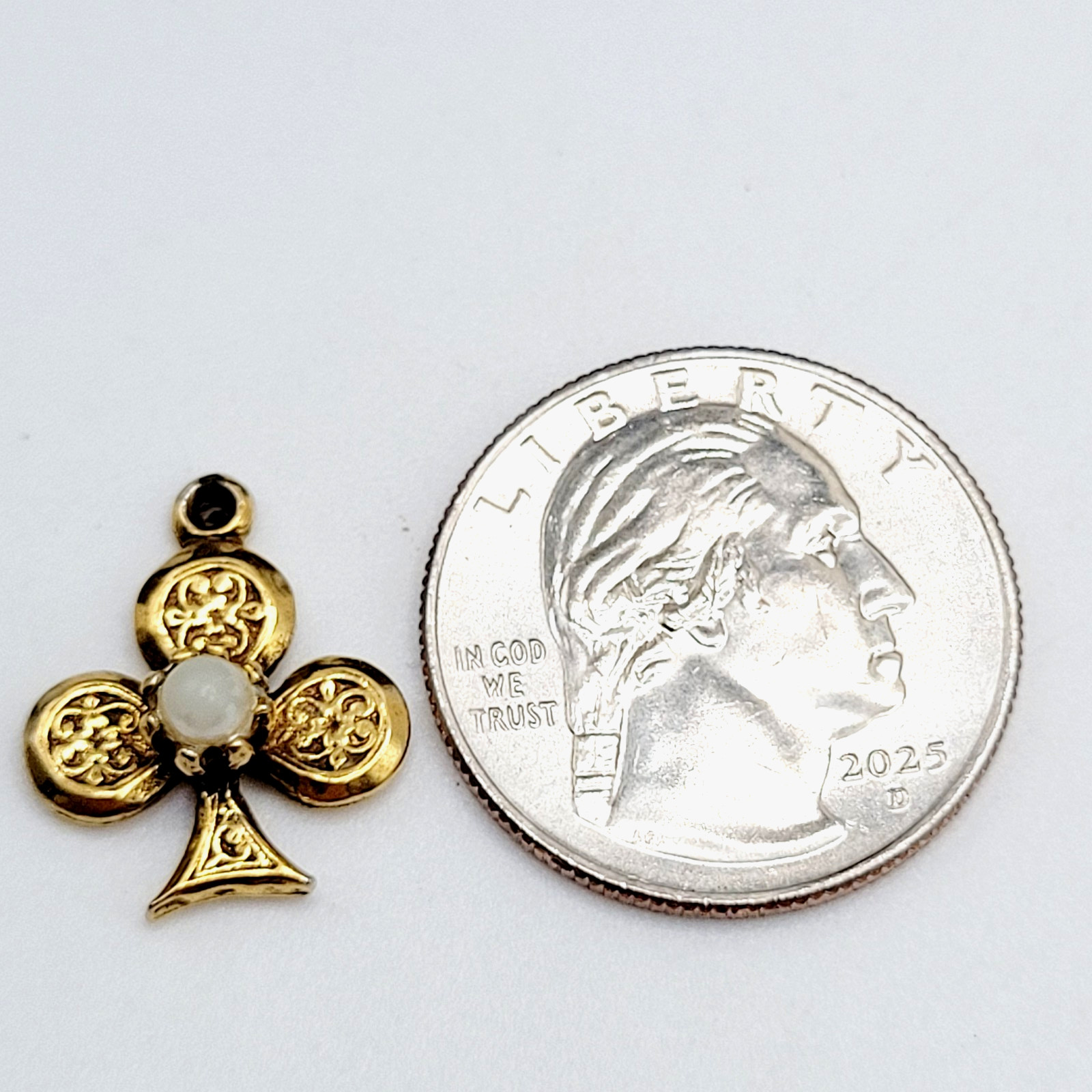 Clover Trefoil Shape Baroque Revival Vintage Gold Tone Faux Pearl Charm Pendant
