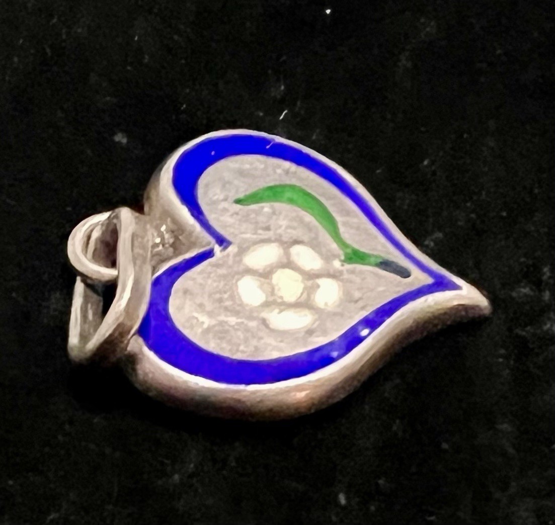 925 STERLING SILVER Enamel HEART & DAISY or ROSE FLOWER Charm PENDANT Vintage