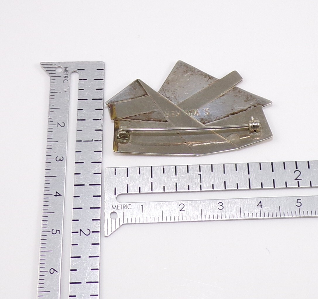 S. Walker Sterling Silver Mixed Metal Mid Century Modern Abstract Pin Brooch FZZ
