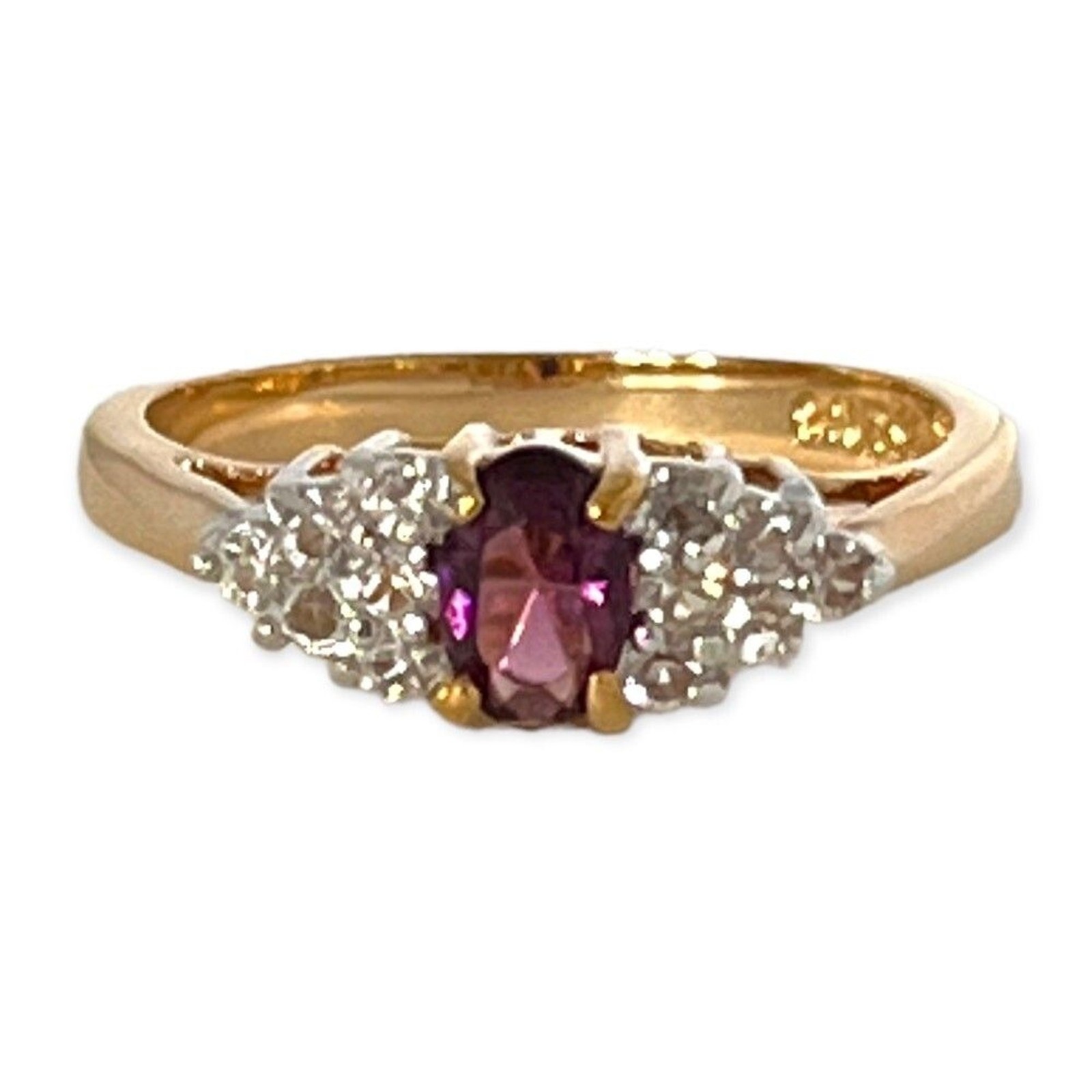 Vintage 1970s Ring Size 5 Purple CZ Cluster Prong Set Gold Plated – 14Z