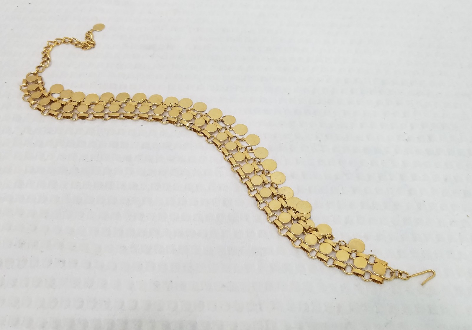 Vintage Gold Tone Tassel Mesh Disk Chain Link Byzantine Design Choker Necklace