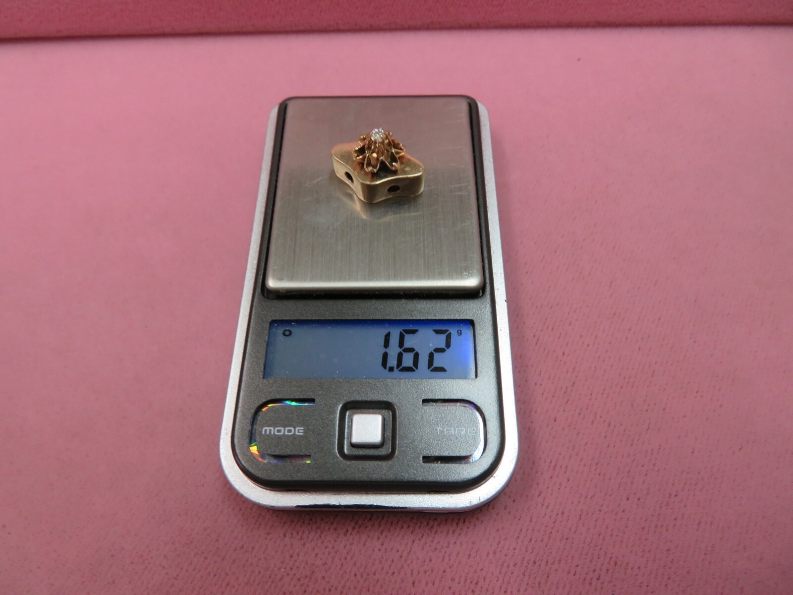 14K Solid Y. Gold Diamond Chip Slide Charm for Bracelet 1.62 Grams