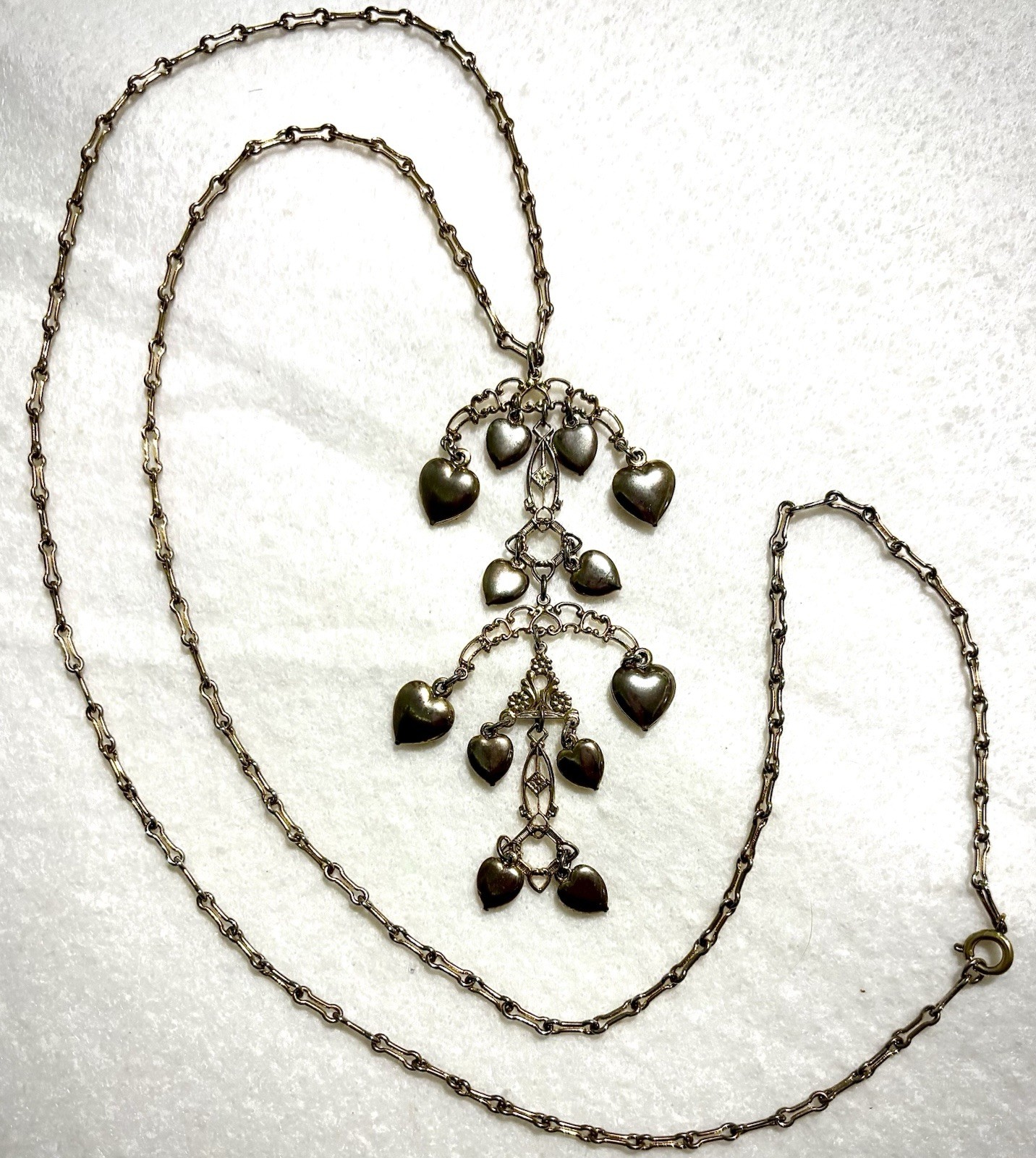 VTG Victorian Revival Heart Fringe Necklace Long 35” Statement Dangle Pendant
