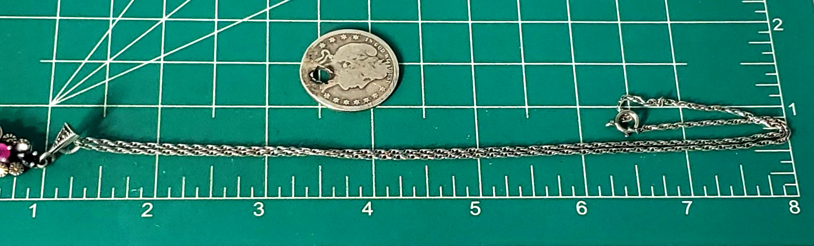 Vtg Sterling Silver Ruby Emerald Sapphire w Marcasites Pendant Necklace Lot 18″