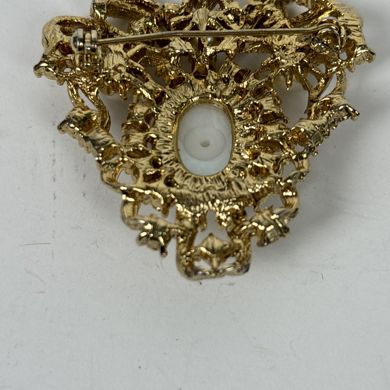 Gold Color Faux Pearl Cabochon Center Brooch Accent Pearls Gold Color Accents