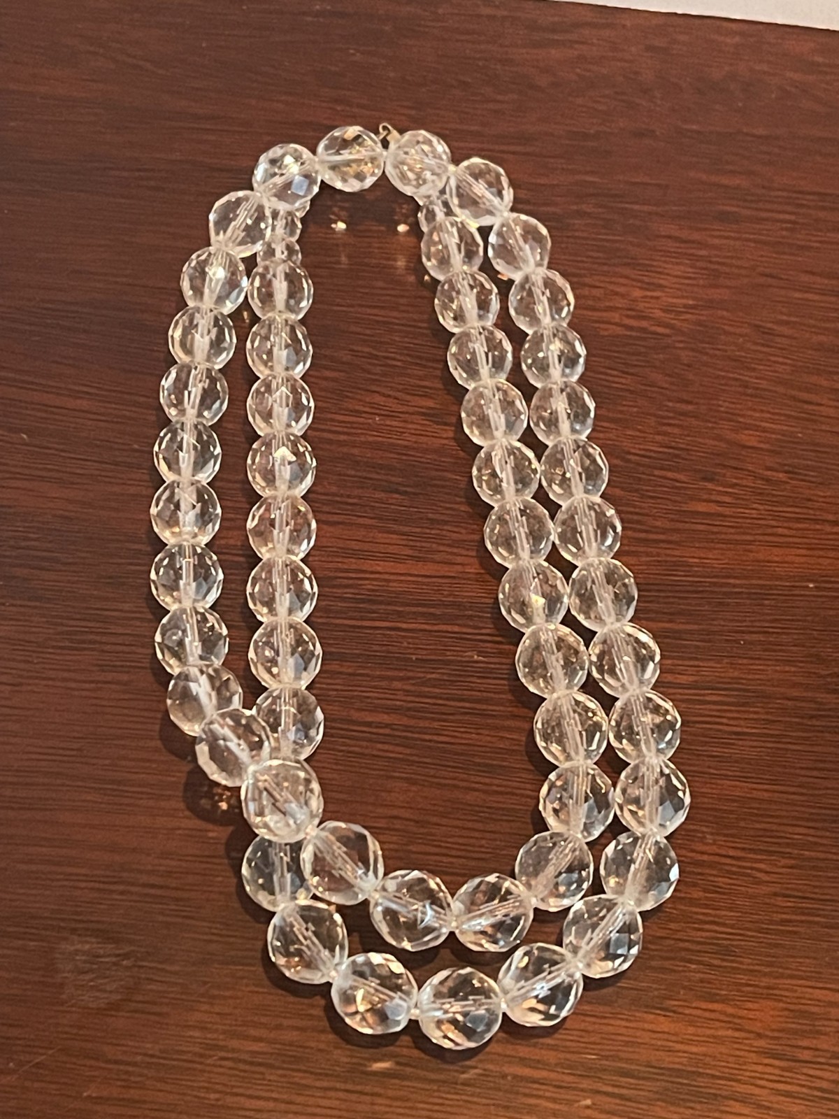 Antique Art Deco Rock Crystal Necklace Faceted Beads 31″ long 124.2g Flapper