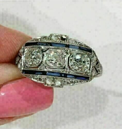 Trilogy Sparkle 2.Ct Simulated Diamond Art Deco Style Engagement Ring 925 Silver