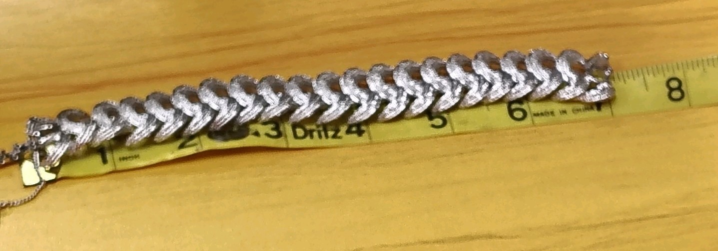 Vintage Monet Articulated Link Bracelet W/Safety Chain Silvertone/S Curve/7″