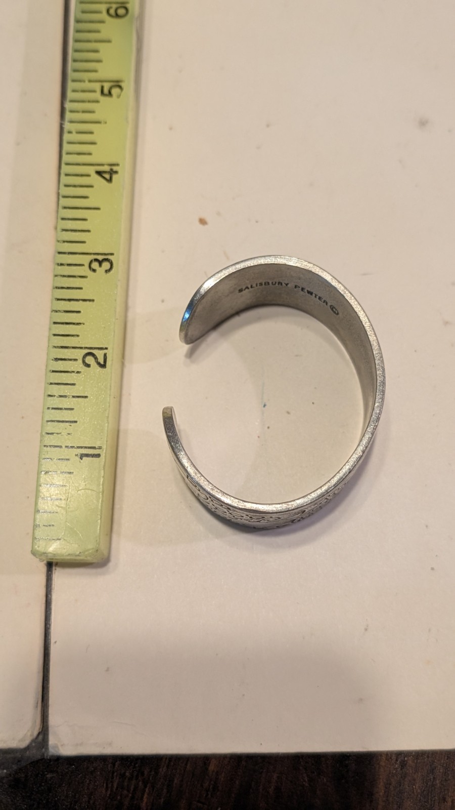 Salisbury Pewter Floral Cuff Bracelet Signed Macy Silver Tone Wide Etched Bangle