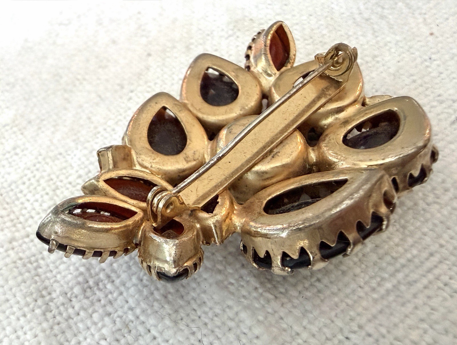 Deep Red Glass Molded Rose Brooch Art Glass Flower AB Rhinestone Statement Vtg