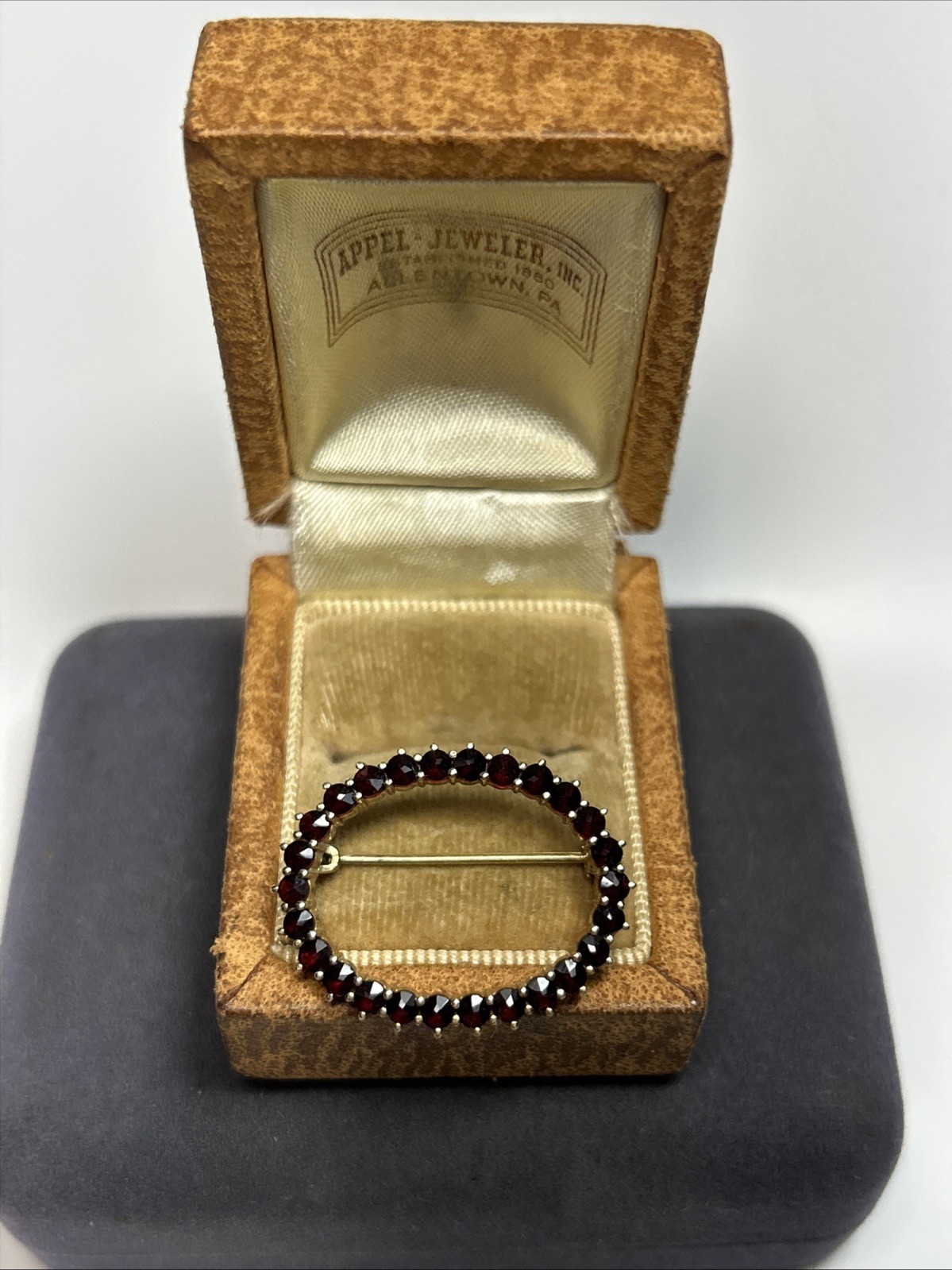 Vintage 900 Silver Gold Wash Bohemian Garnet Round Oval Brooch