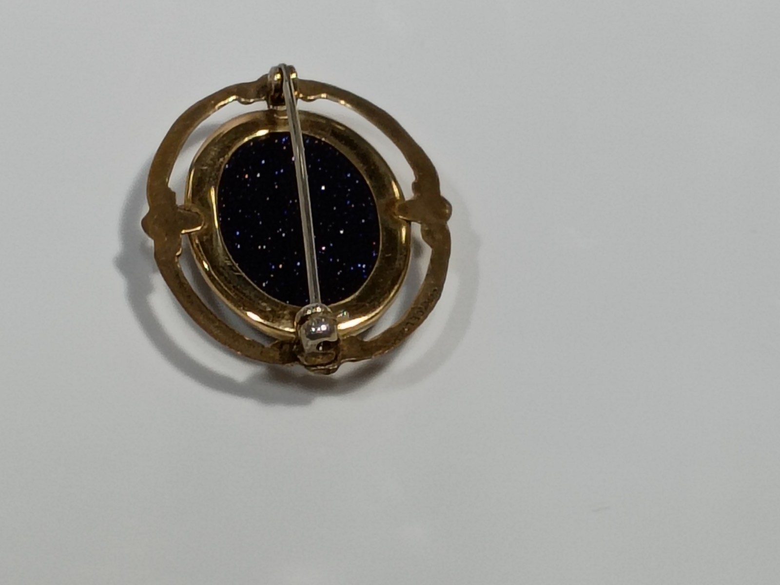 Blue Goldstone Gemstone Cabochon Vintage Goldtone Brooch Pin