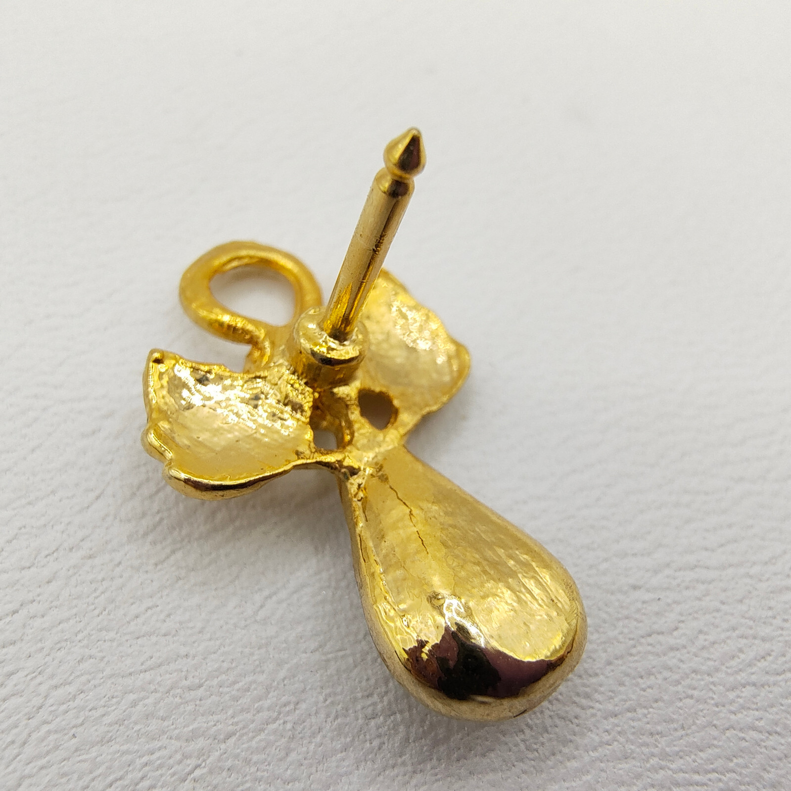 Vintage Guardian Angel Lapel Pin Gold Tone Clear Rhinestone Religious Icon 1/2″