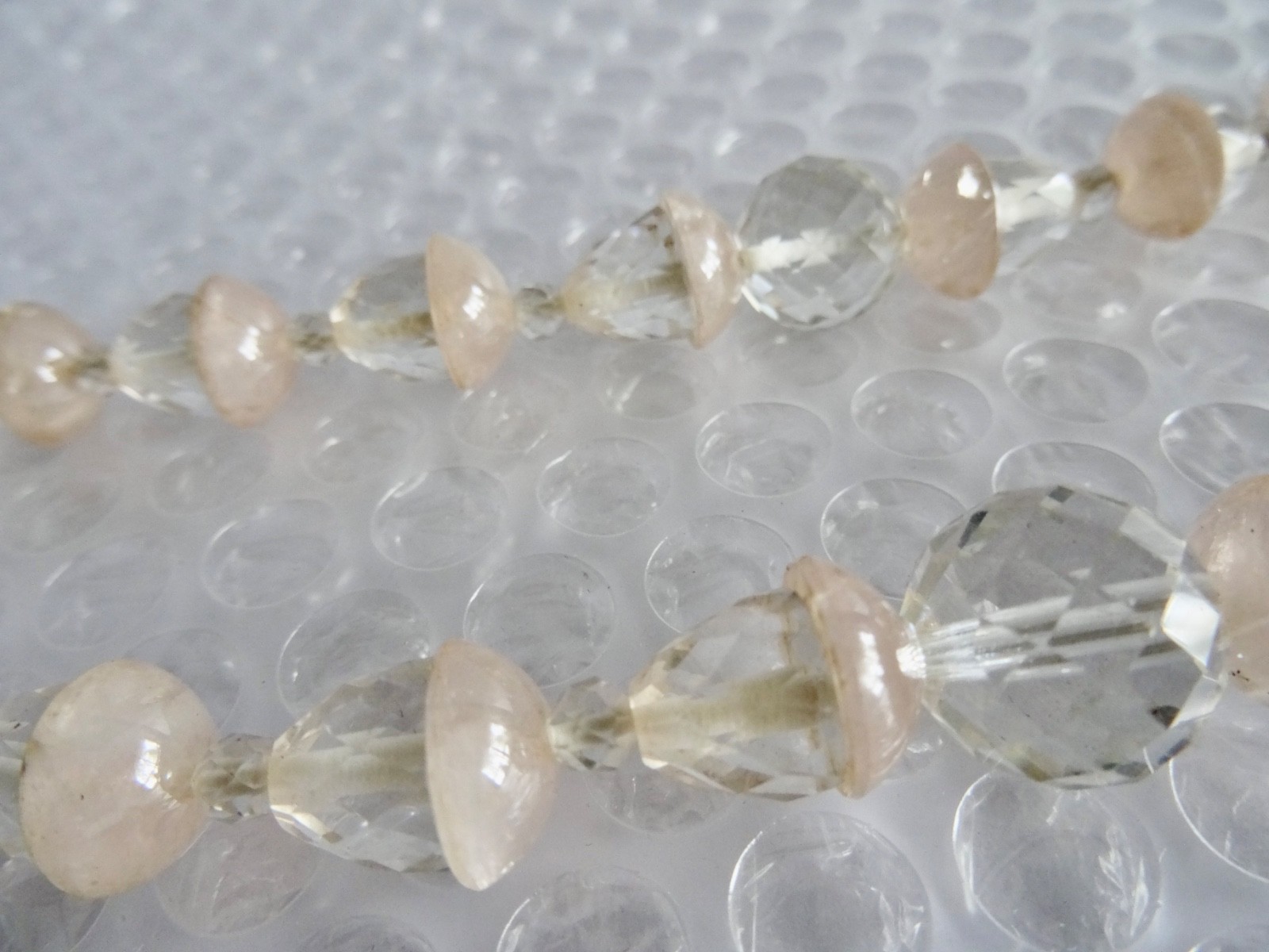 nECKLACE FACETED CRYSTALS PINK CHAMPAGNE GLASS DOUBLE STRAND VINTAGE neocurio
