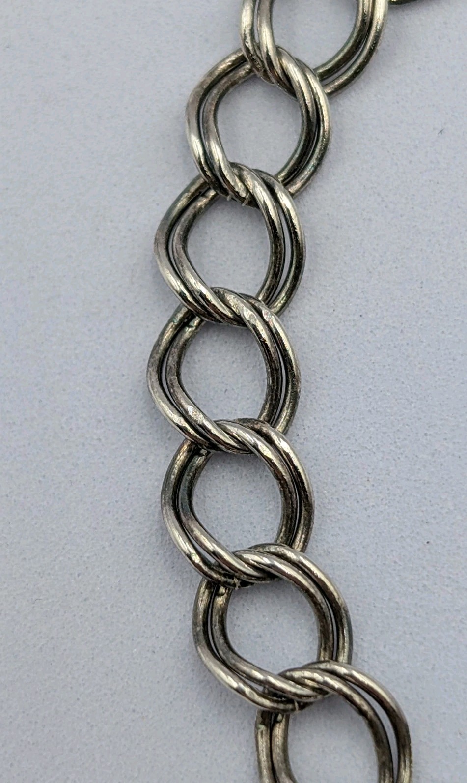 Vintage Sterling Silver Double Link Curb Chain Starter Charm 925 Bracelet 7.25″