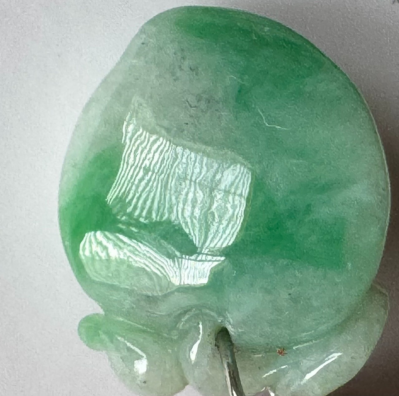 Vintage Hand-Carved Green Jadeite Jade Peach Pendant
