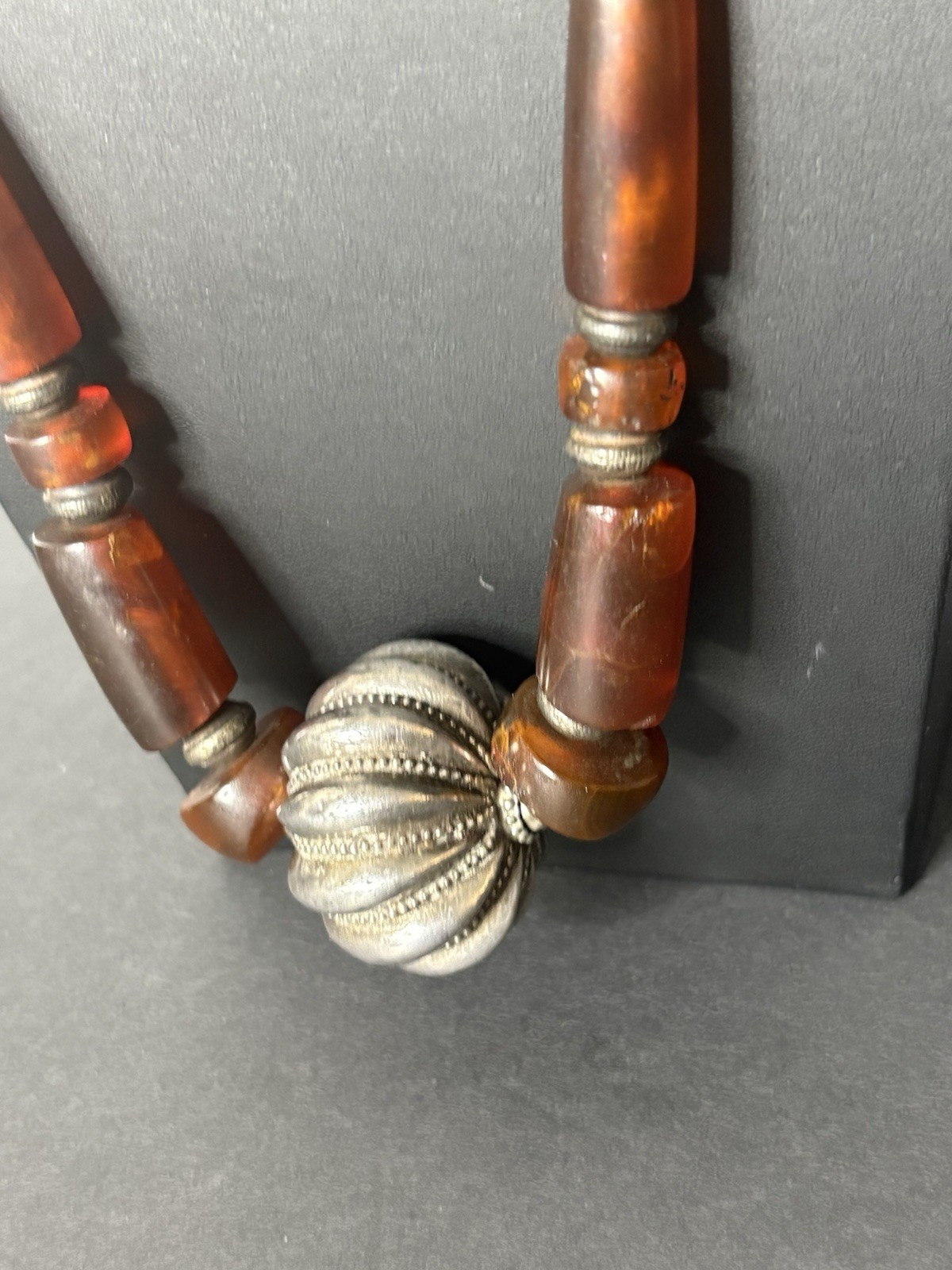 vintage Statement Necklace sterling silver 925 Sign Artisan Large Amber Runway