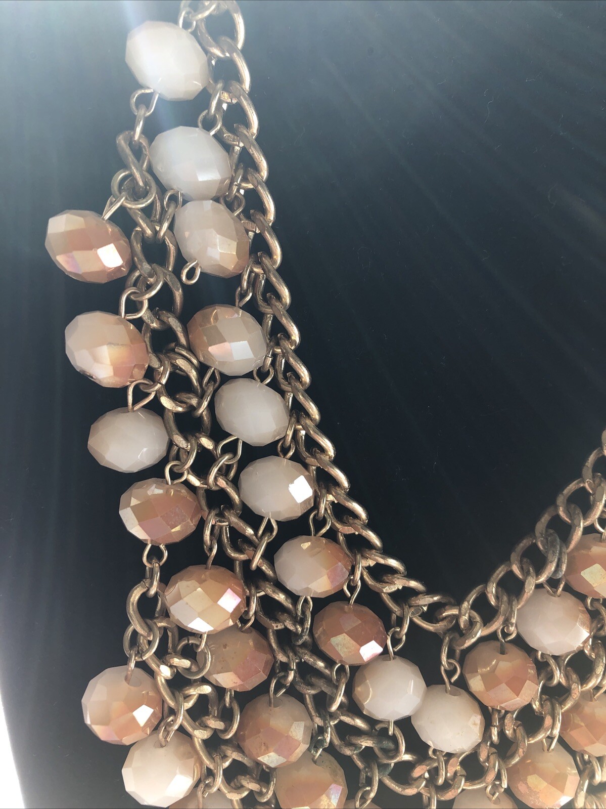 Cara NY Necklace 3 Three Strand Beaded 19.5 inches Length Signed Gold Tone Metal