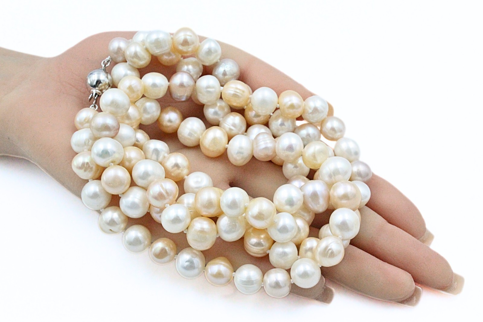 Classic Champagne Freshwater Pearl Sterling Silver Hand Knotted HSN Necklace