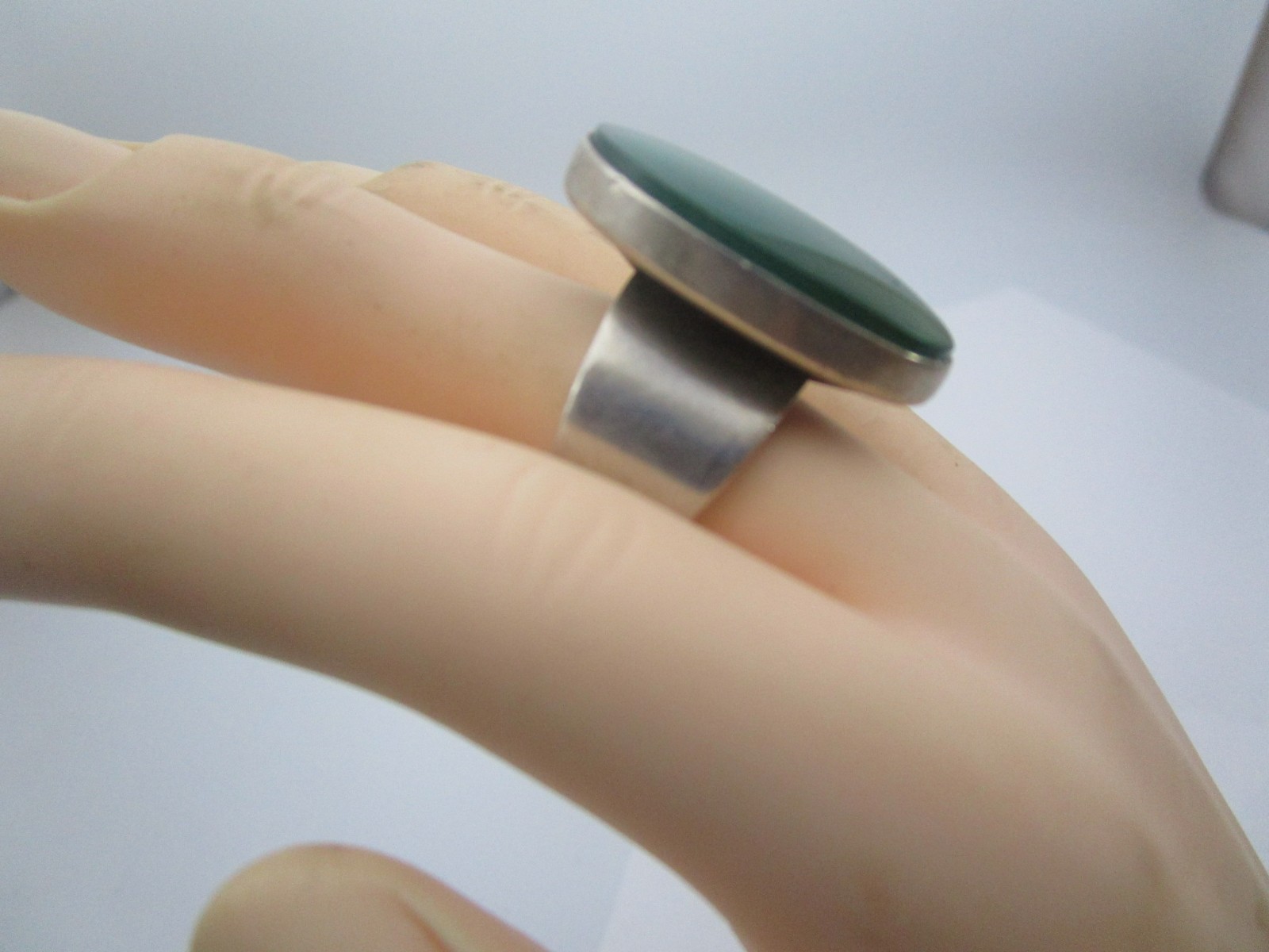 N.E. FROM Denmark Vintage Sterling Silver Green Chrysoprase Modernist Ring