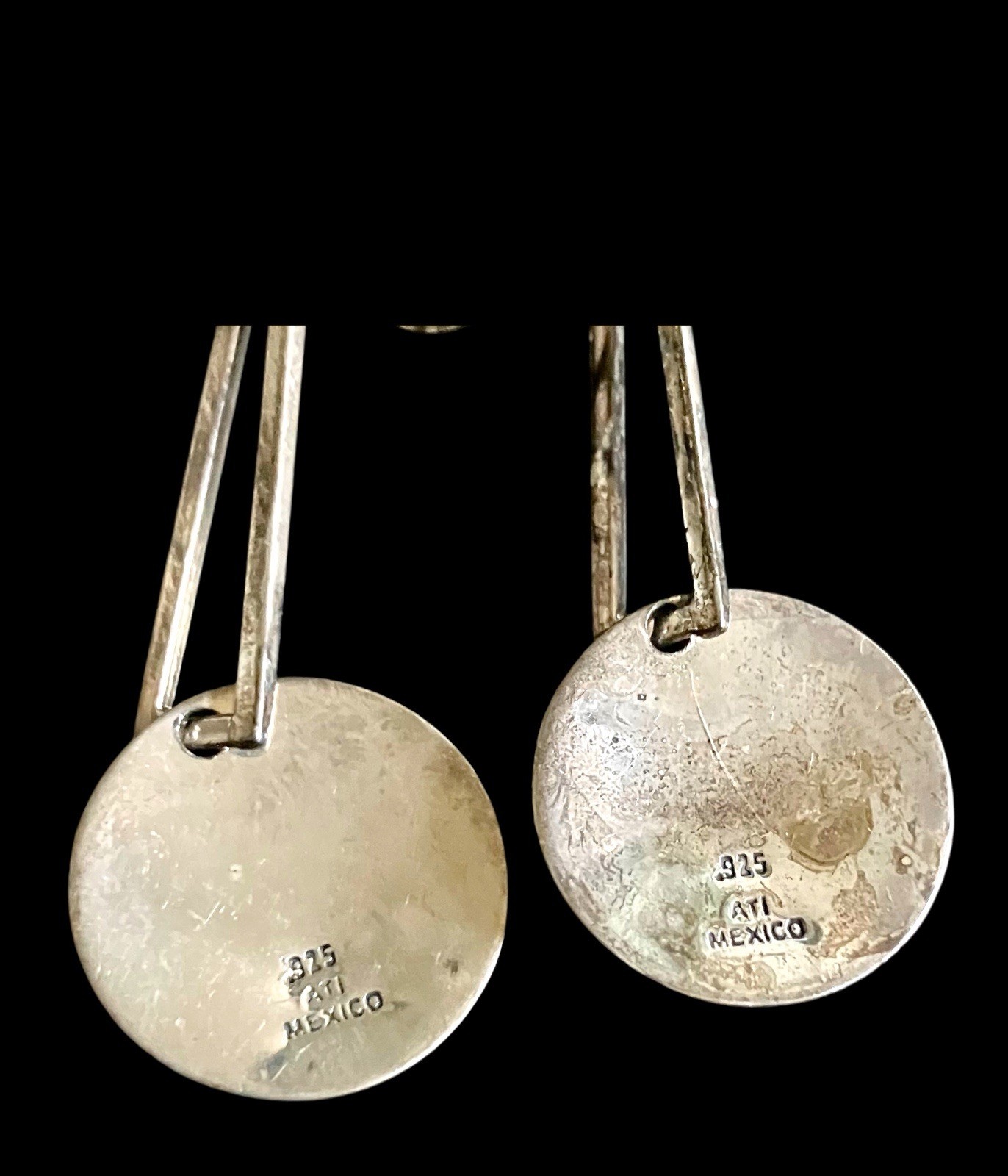 Vintage ATI Mexico Sterling Silver Hammered Modernist Dangle Geometric Earrings