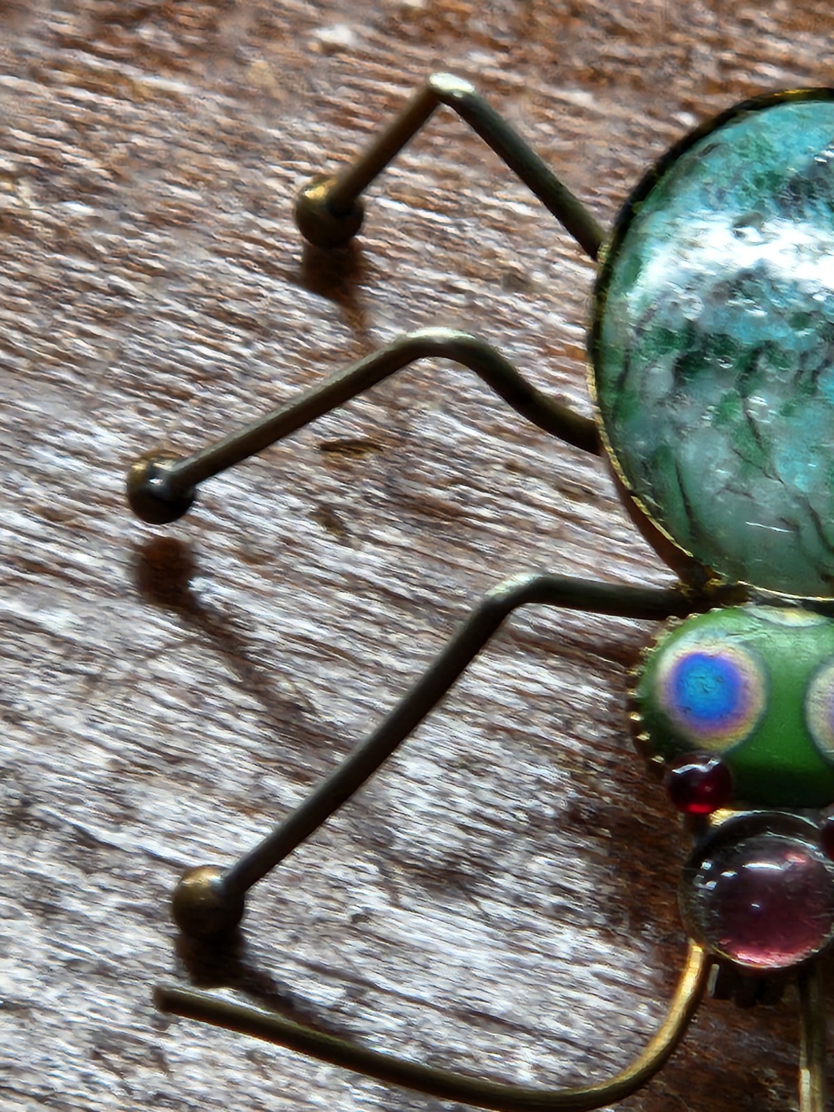 Wonderful Antique Bug Pin With Blue Glass Body And Tiny Purple and Red Head/Eyes