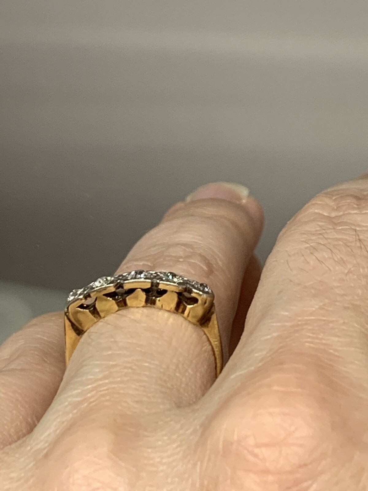 Antique Old Mine Cut 0.35ctw 18k Yellow Gold With Platinum Plate 5 Diamond Ring