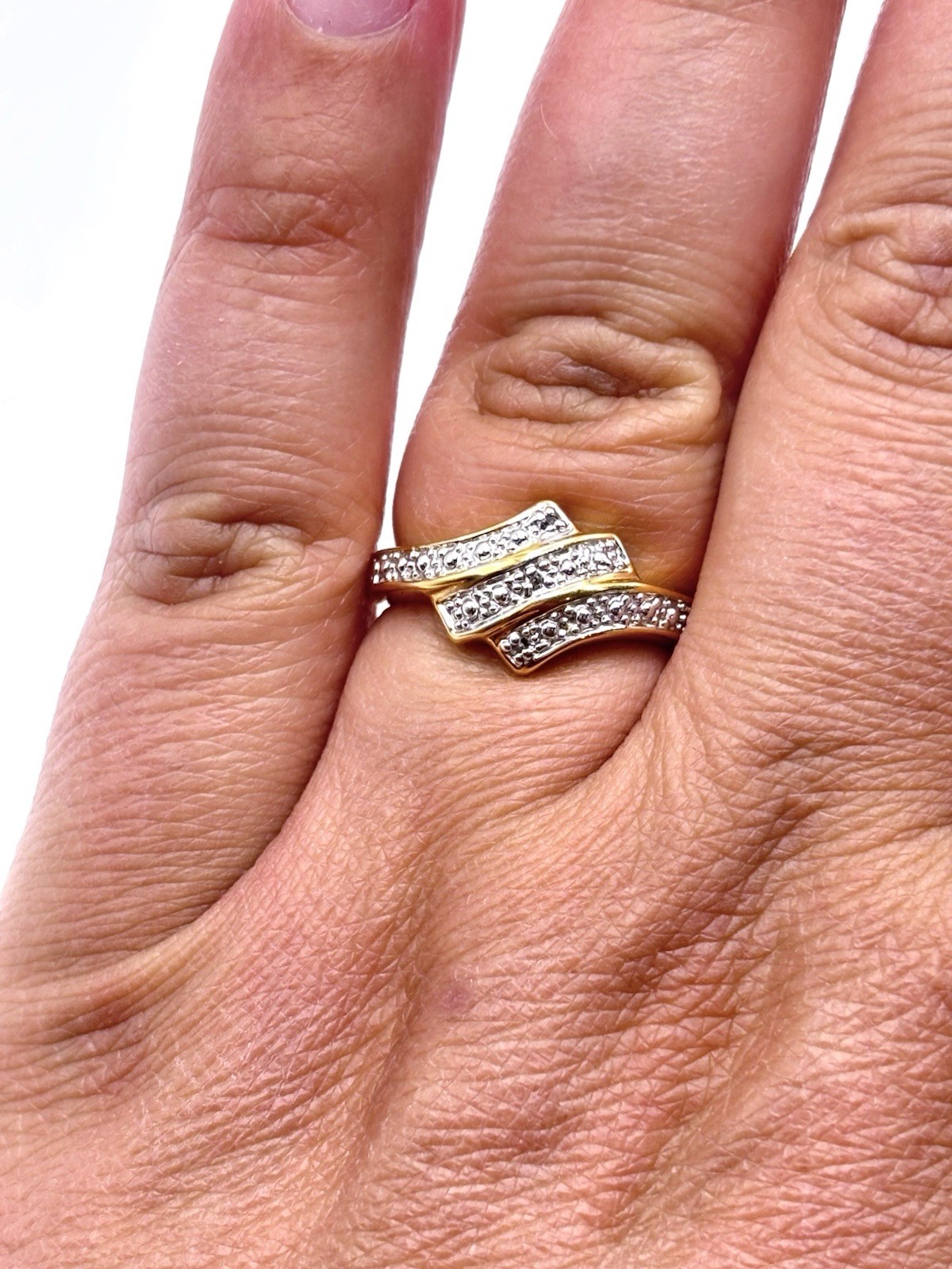 Vintage Gold Plated And Diamond Triple Band Wave Ring Size 7.75