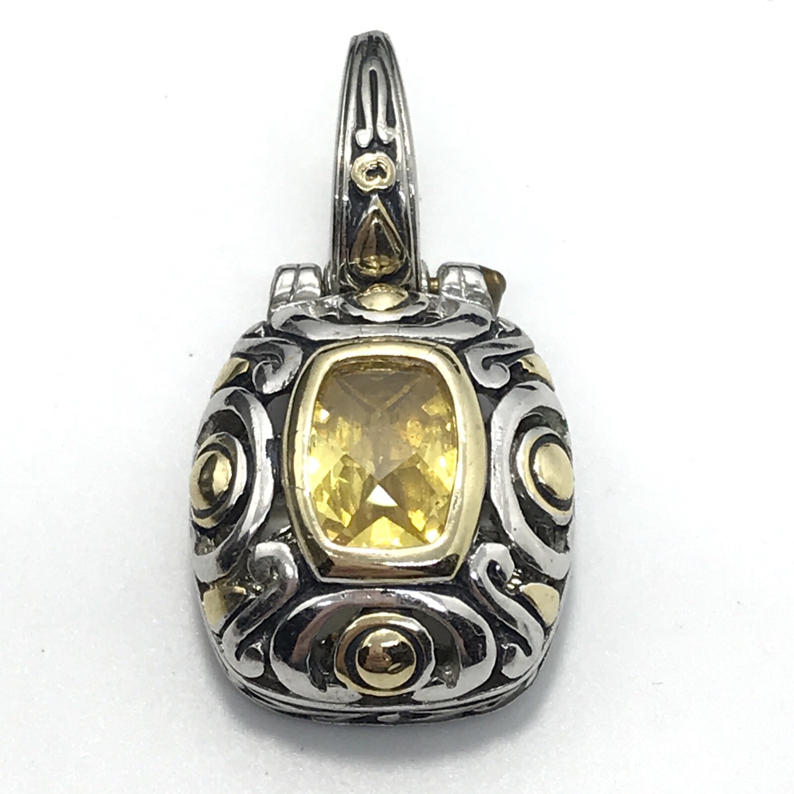 Vintage T * J Renaissance Revival 2-Tone Citrine Yellow Cubic Zirconia Pendant