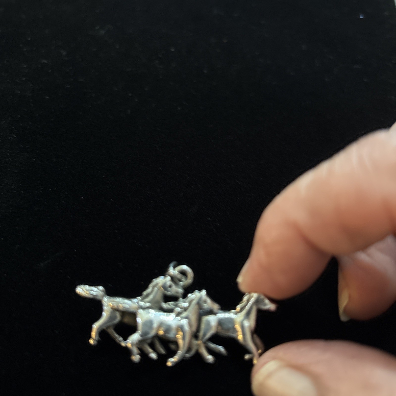 Vintage 925 Sterling Silver Running Horses Pendant 3D
