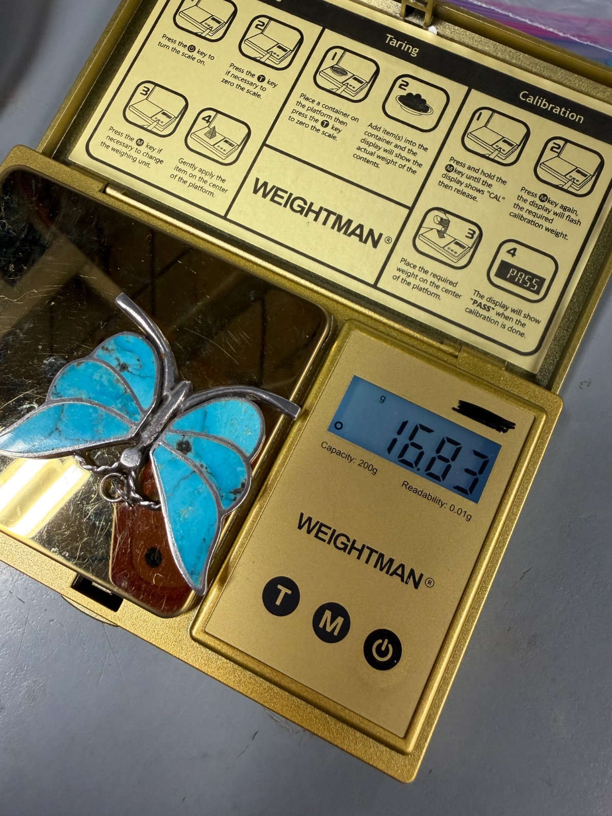 Vintage Butterfly Pendant Turquoise Inlay Sterling Silver 2 Inches 16 gram