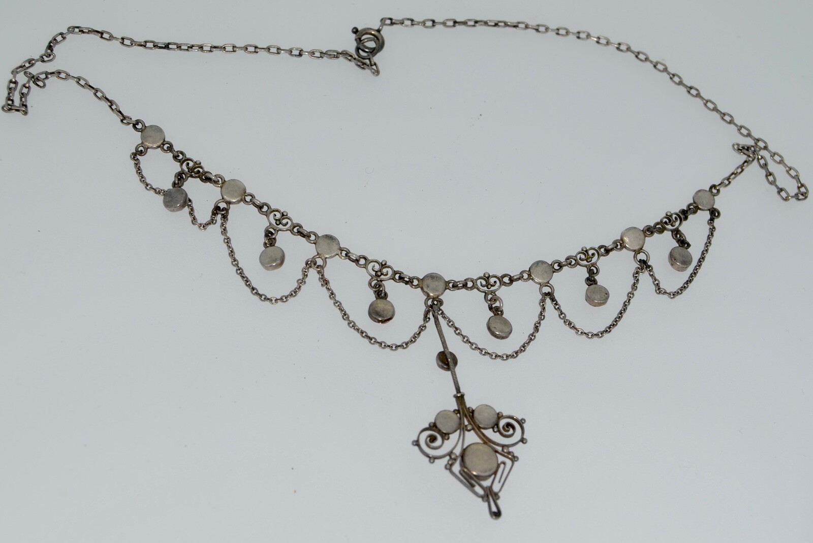 Victorian Sterling silver & Coral Swag Cannetille Necklace