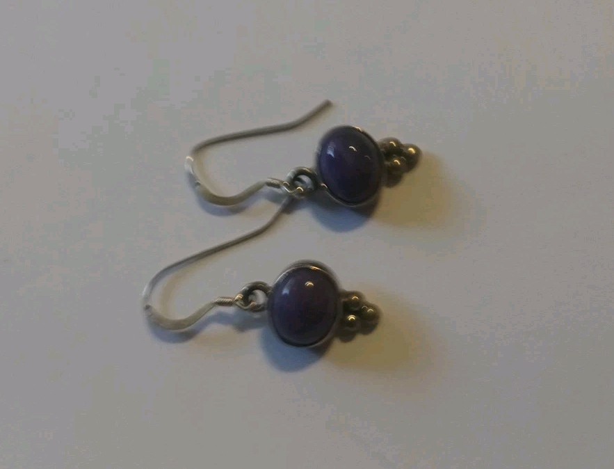 Vintage Sterling Silver Purple Iolite 1.25″ Dangle Hook Earrings
