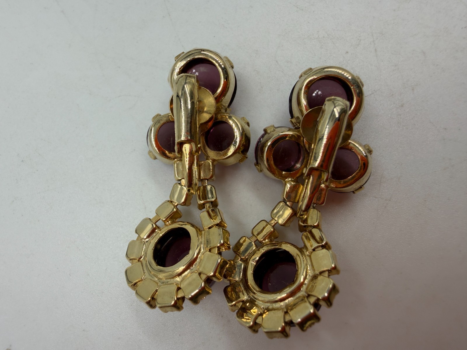 Vintage Necklace Purple Glass Cabochon Clip On Earrings Estate Lot Matching PJ