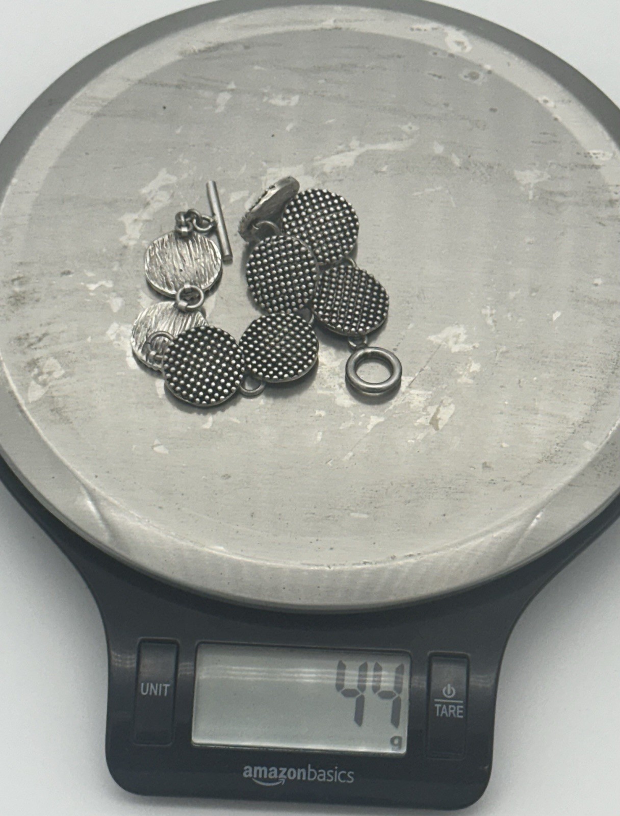 Sterling Silver 925 Mexico CII Textured Dome Disk and Toggle Closer Bracelet 44g