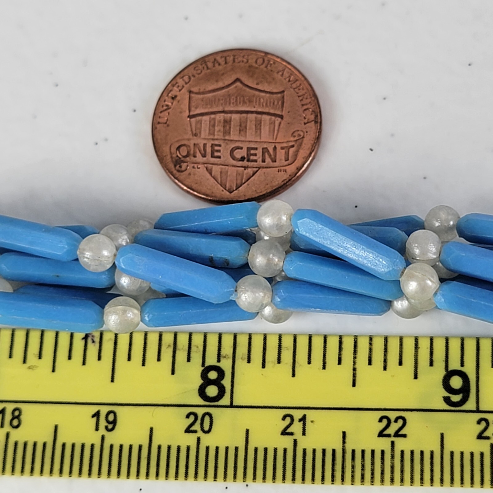 Vintage Hong Kong Blue And White Plastic Beaded Multi Strand Necklace 17.5 in