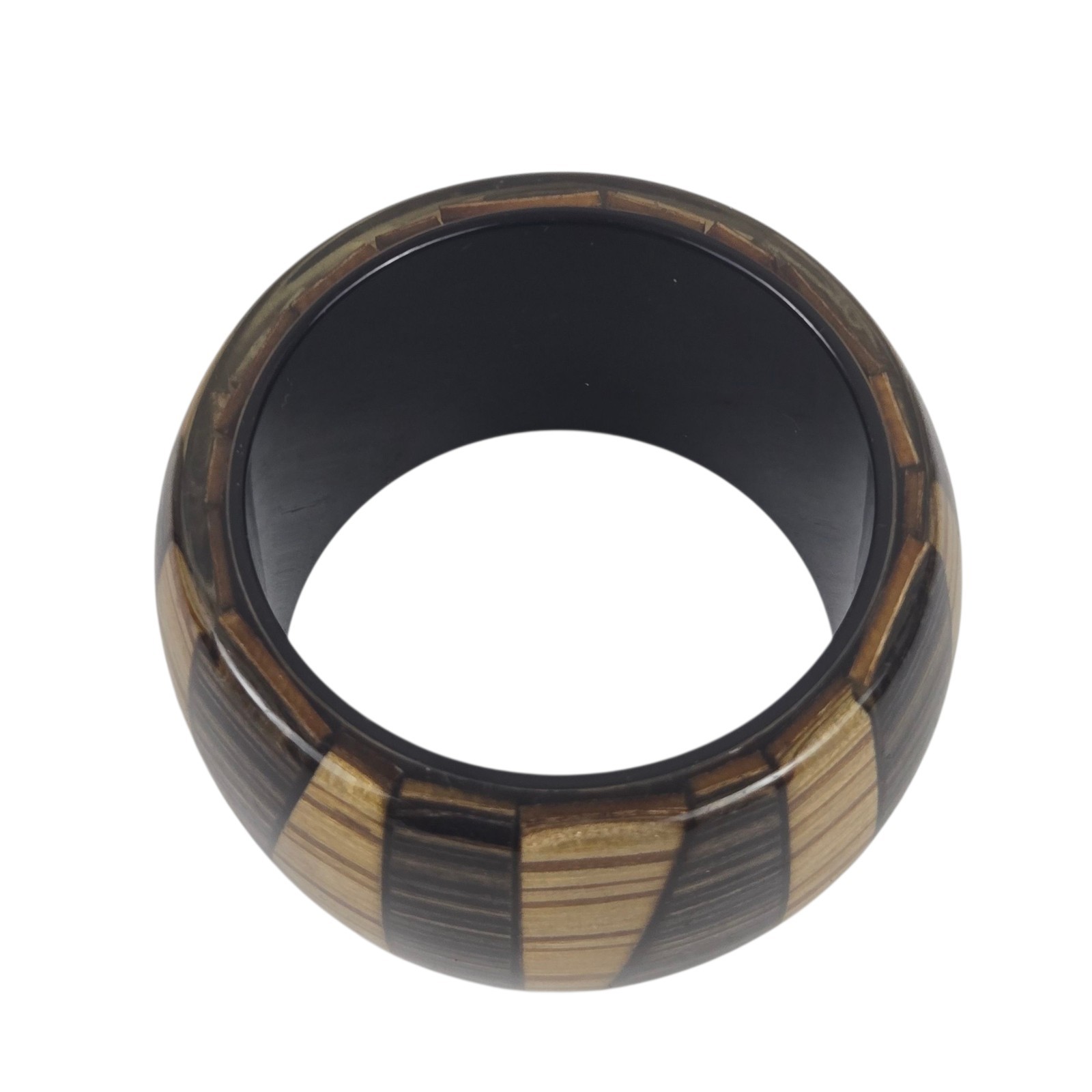 Vintage Bracelet Bangle Wide Lucite Plastic Woodgrain and Stripe Pattern EUC