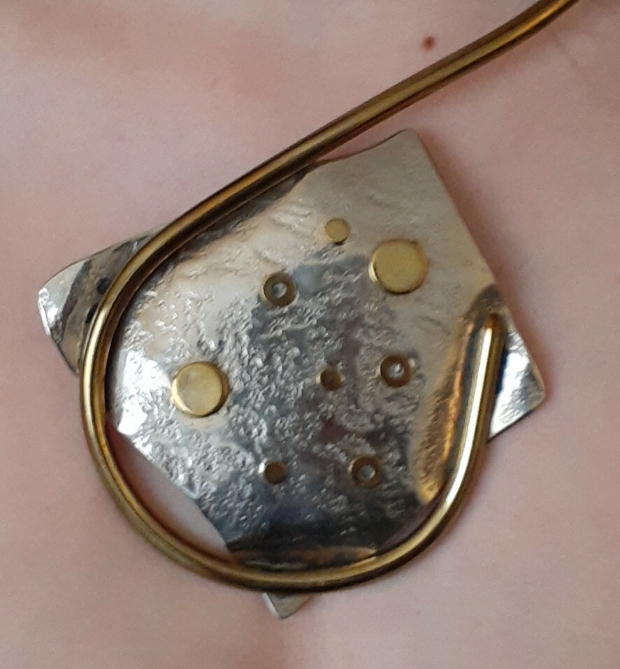 Vintage Abstract Modernist Sterling Mixed Metal Studio Designer Collar Necklace