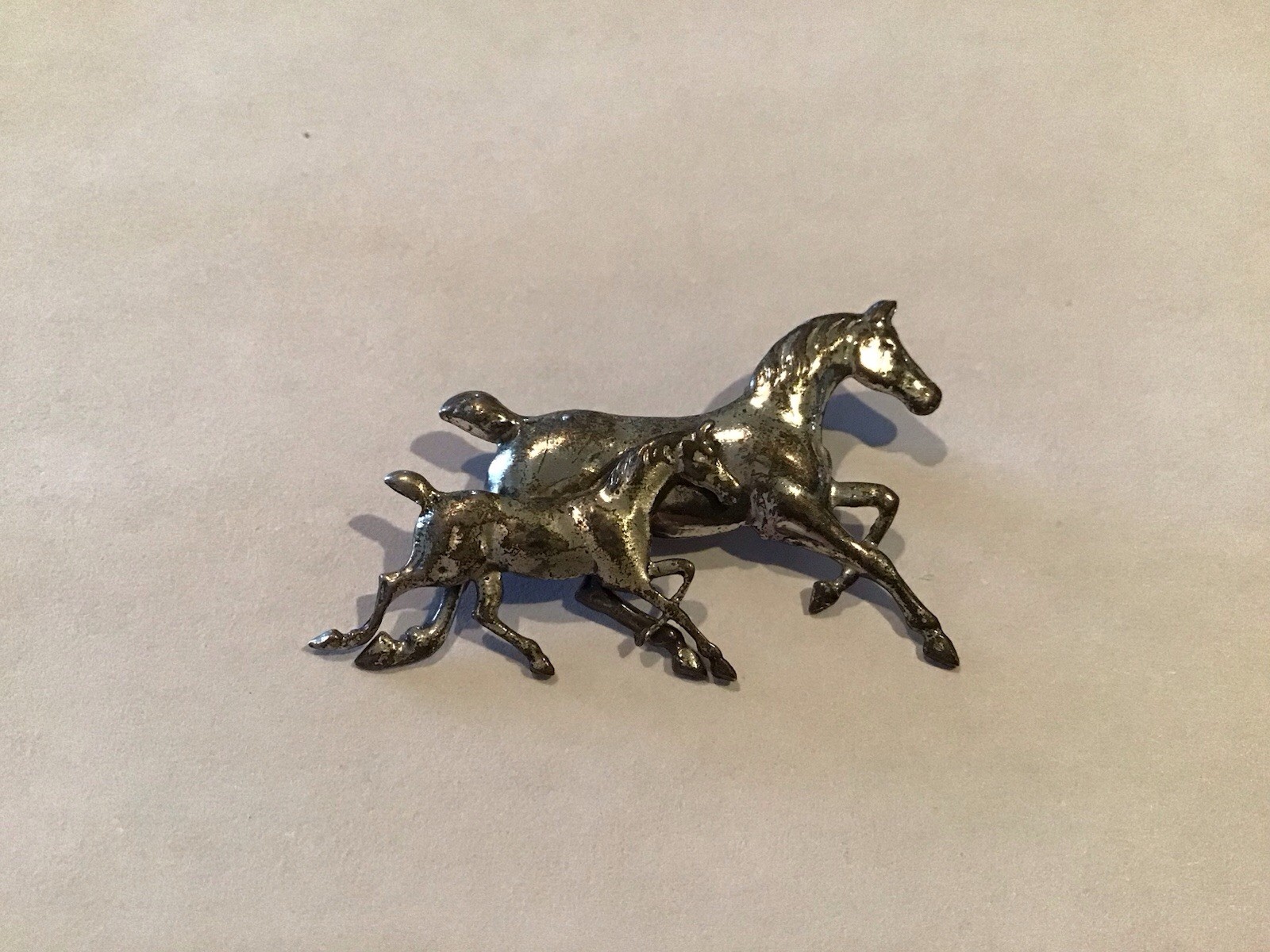 Sterling Silver Running Horse And Colt 1 1/2” Pin